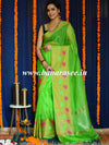 Banarasee Art Silk Saree With Zari & Meena Floral Border & Self Weaving Work-Green