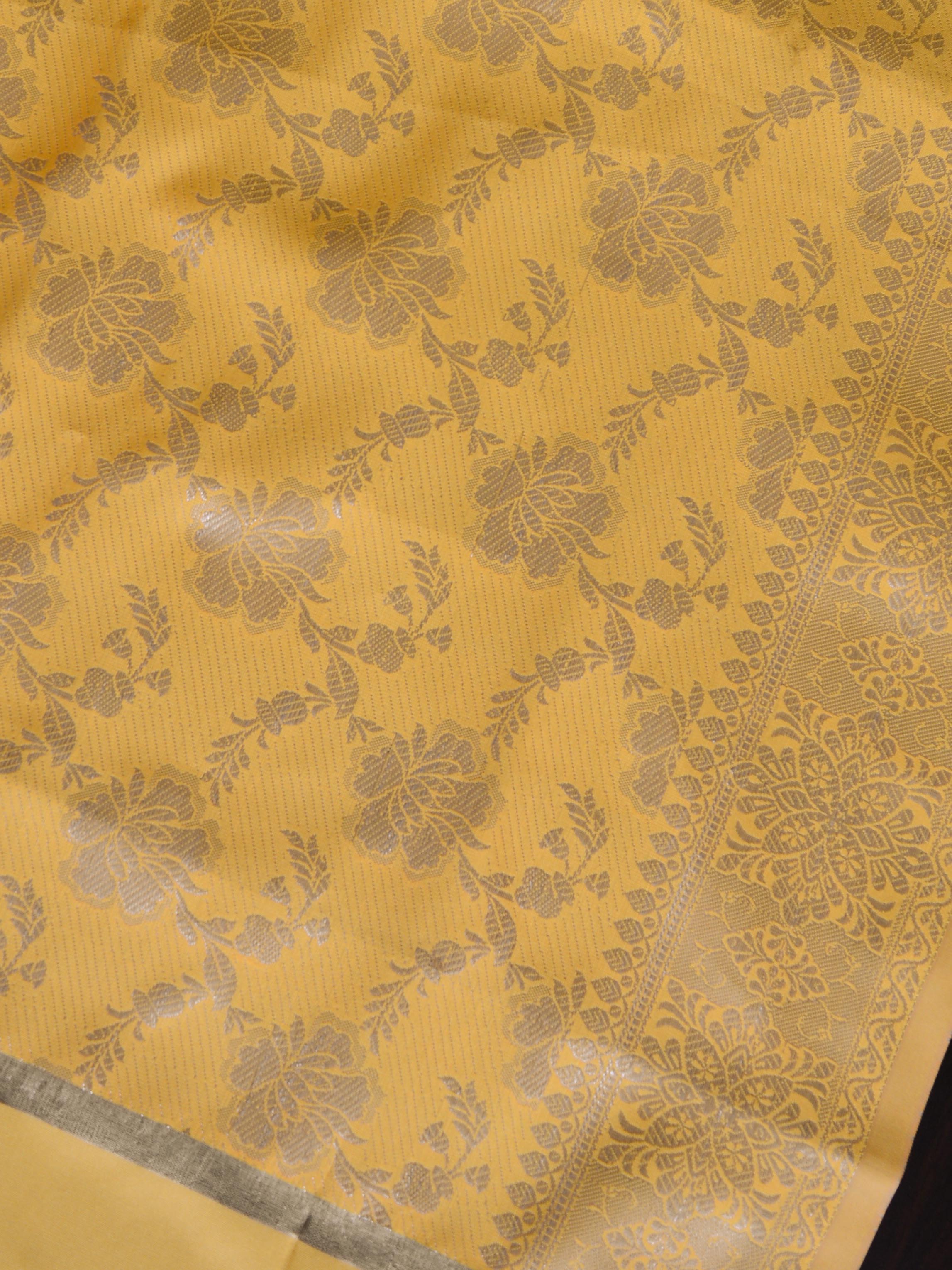 Banarasee Art Silk Dupatta Silver Zari Jaal Design-Yellow