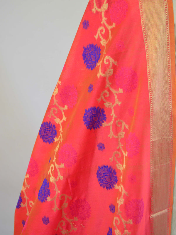 Banarasee Chanderi Cotton Resham Woven Dupatta-Peach