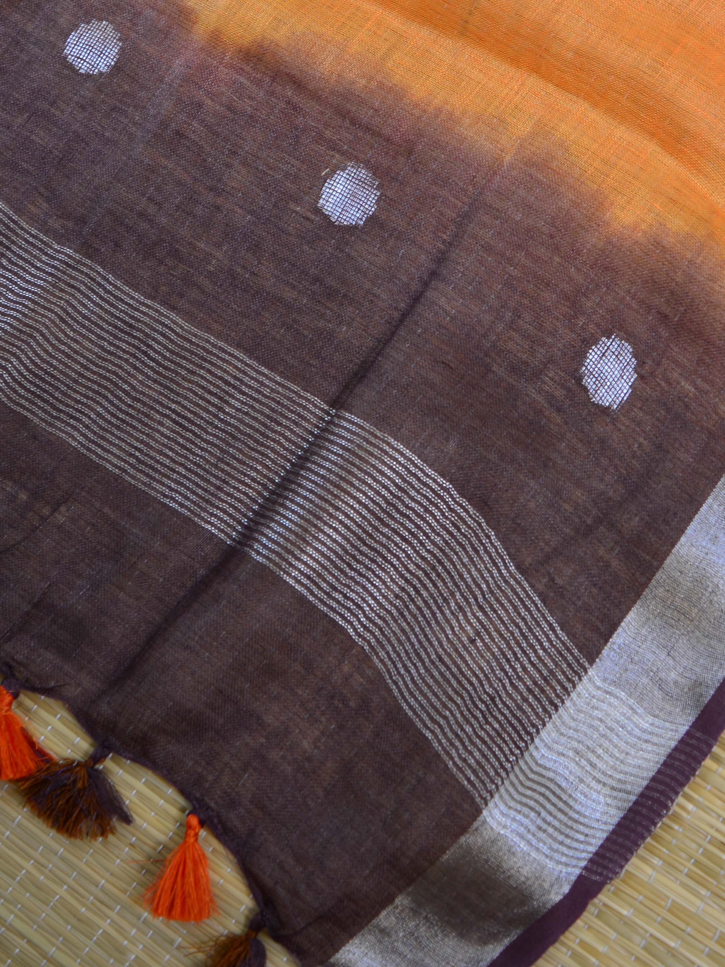 Bhagalpuri Ikkat Kameez With Shibori Dyed Linen Dupatta & Bottom-Violet & Orange