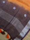 Bhagalpuri Ikkat Kameez With Shibori Dyed Linen Dupatta & Bottom-Violet & Orange