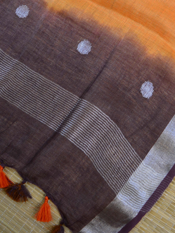 Bhagalpuri Ikkat Kameez With Shibori Dyed Linen Dupatta & Bottom-Violet & Orange