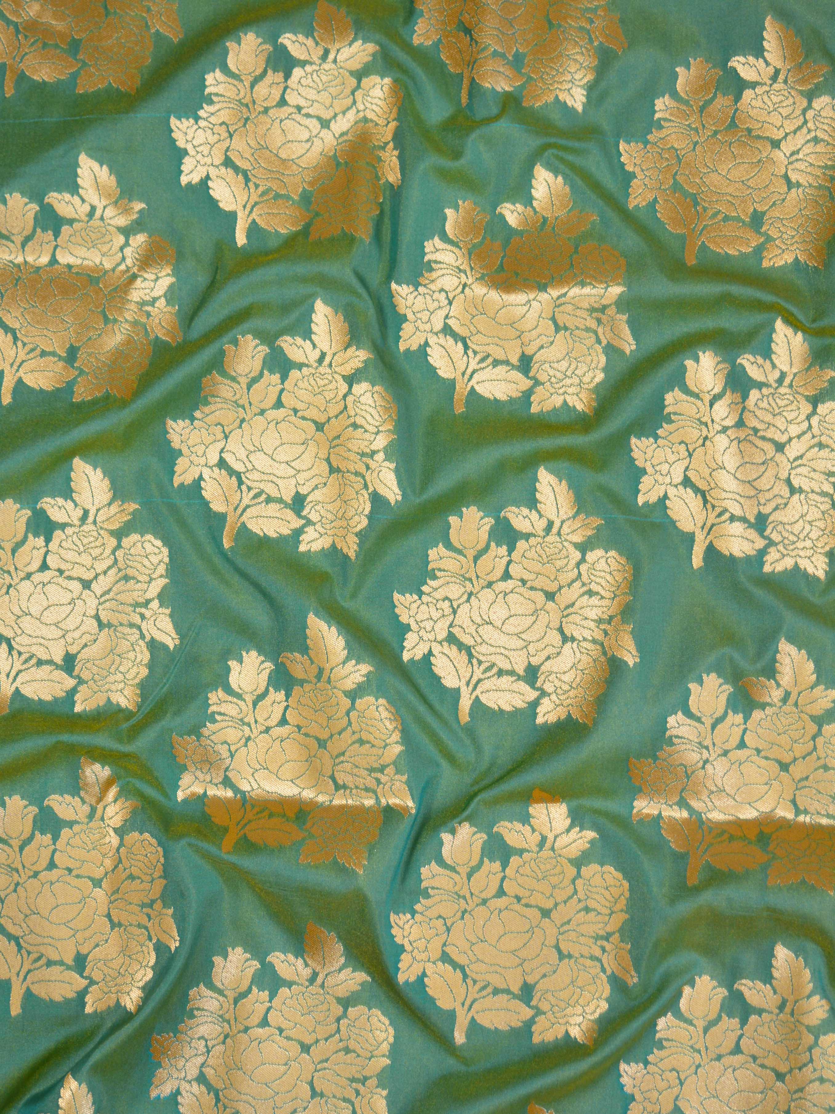 Banarasee Flower Buta Semi Silk Fabric-Pastel Green