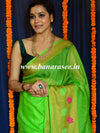Banarasee Art Silk Saree With Zari & Meena Floral Border & Self Weaving Work-Green