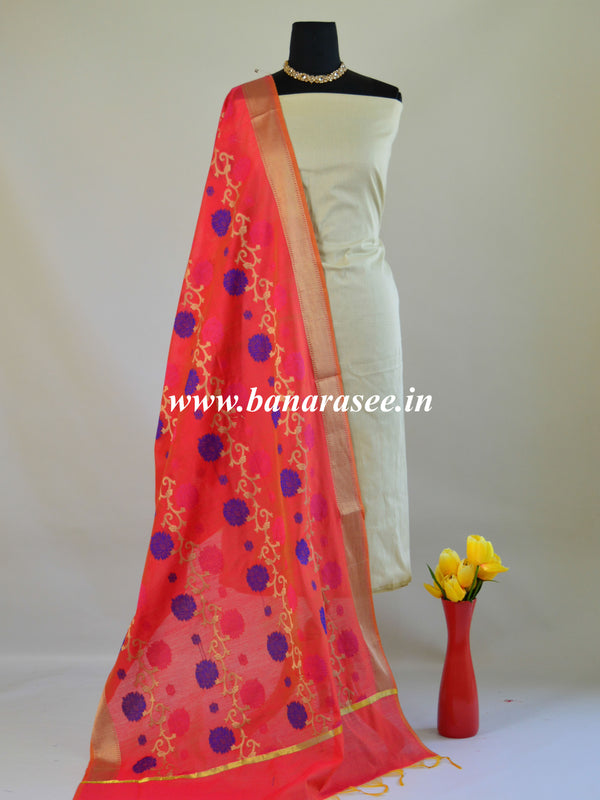 Banarasee Chanderi Cotton Resham Woven Dupatta-Peach