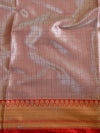 Banarasee Handwoven Red Border Saree With Self Weaving design-Silver