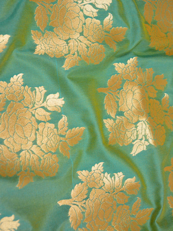 Banarasee Flower Buta Semi Silk Fabric-Pastel Green