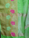 Banarasee Art Silk Saree With Zari & Meena Floral Border & Self Weaving Work-Green