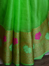 Banarasee Art Silk Saree With Zari & Meena Floral Border & Self Weaving Work-Green