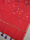 Banarasee Pure Handloom Chanderi Hand Painted Dupatta-Red