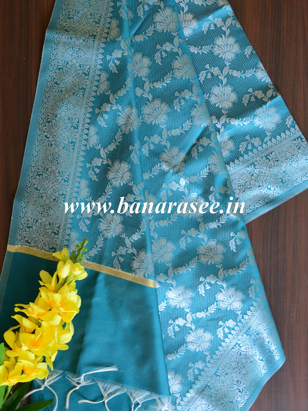 Banarasee Art Silk Dupatta Silver Zari Jaal Design-Green