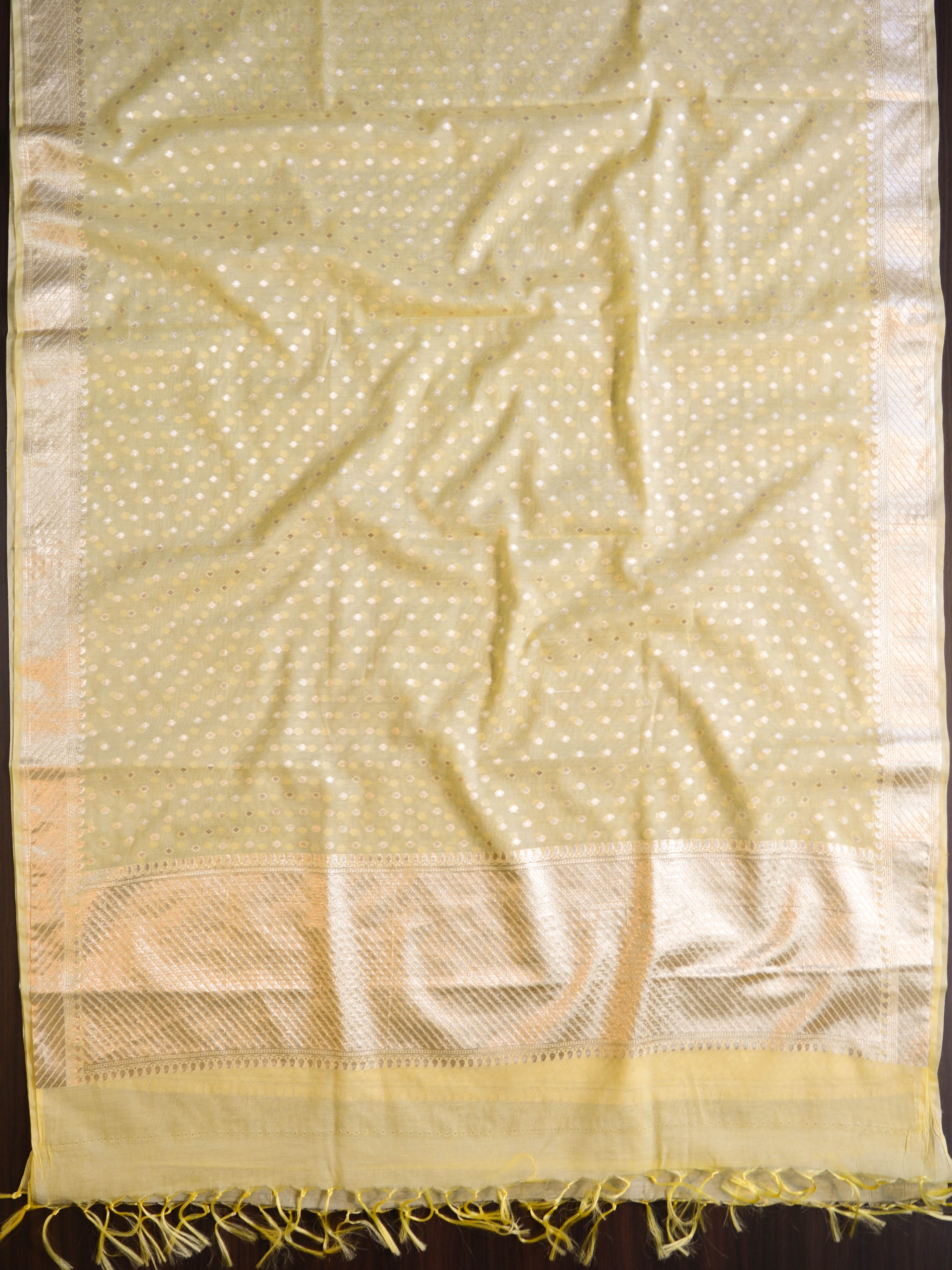 Banarasee Handloom Chanderi Cotton Zari Work Salwar Kameez Dupatta Set-Yellow