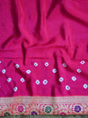 Banarasee Handwoven Semi-Chiffon Saree With Bandhej & Floral Border-Pink