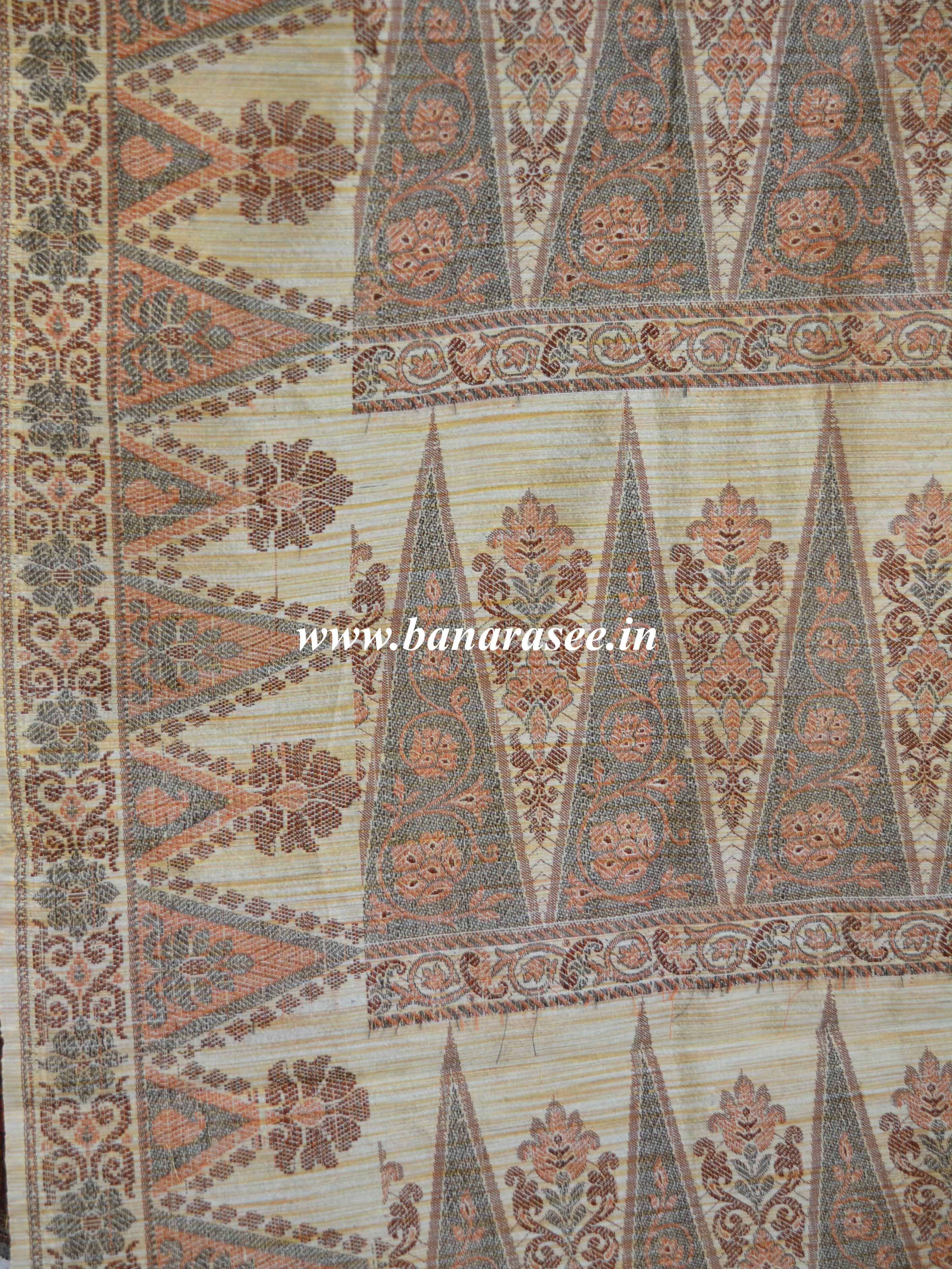Banarasee Art Silk Saree With Floral Woven Design Contrast Beige Pallu-Dark Brown