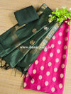 Banarasee Handloom Pure Silk Zari Buti Salwar Kameez Fabric With Dupatta-Green & Pink