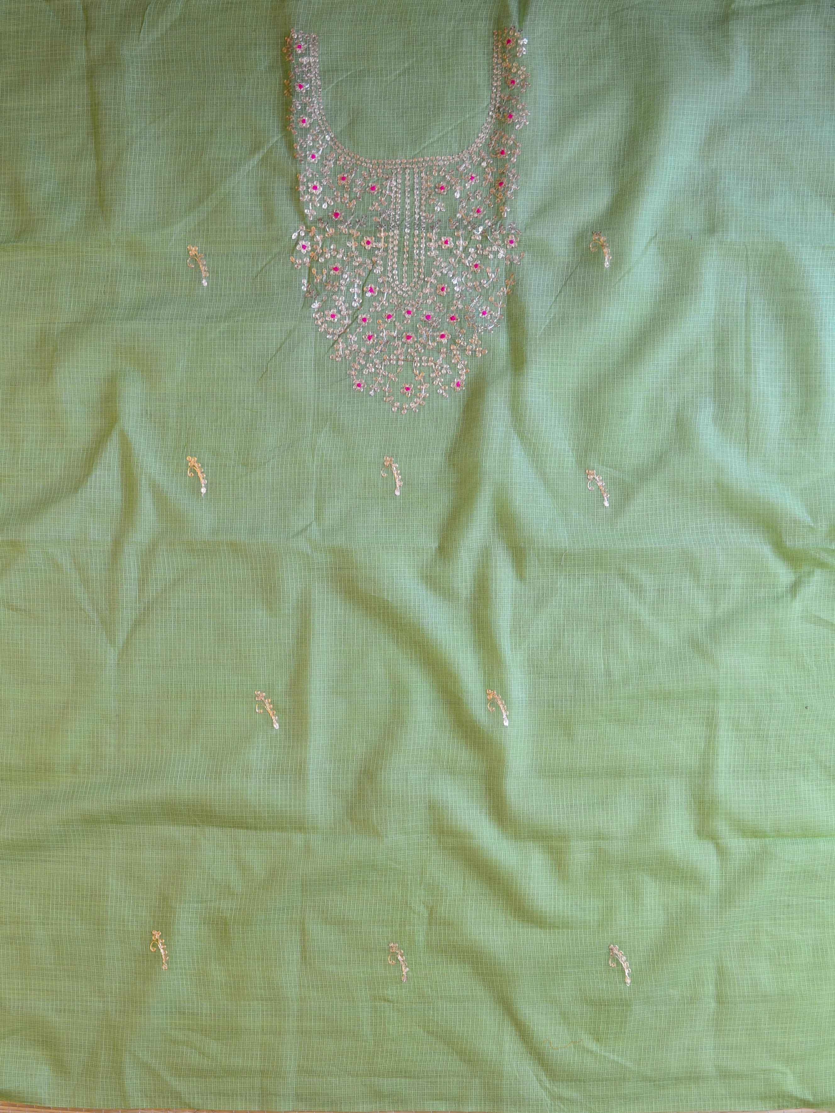 Pure Kota Doria Pitta Work Salwar Kameez Dupatta Set-Green