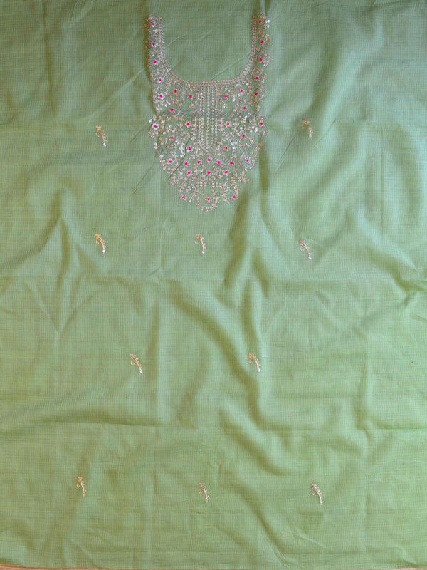 Pure Kota Doria Pitta Work Salwar Kameez Dupatta Set-Green