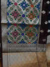 Banarasee Organza Mix Saree With Buti Design & Broad Meenakari Border-Brown