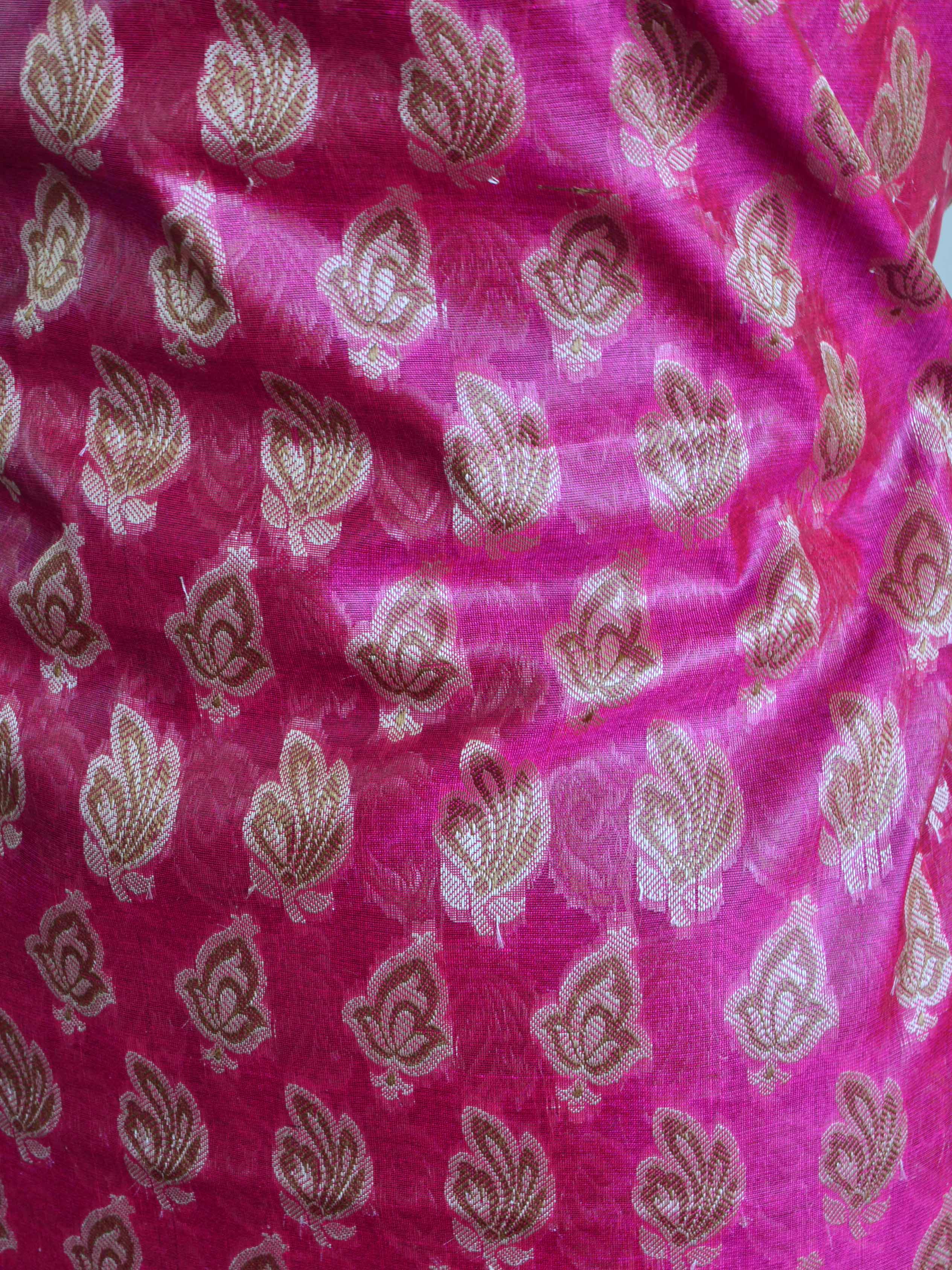 Banarasee Salwar Kameez Cotton Silk Resham Buti Woven Fabric-Magenta