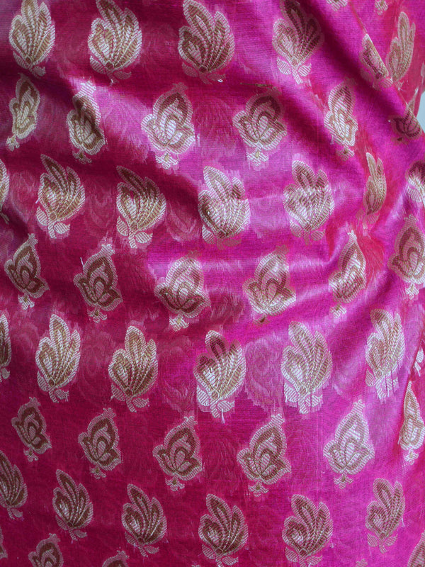 Banarasee Salwar Kameez Cotton Silk Resham Buti Woven Fabric-Magenta