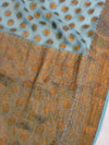 Banarasee Pure Chiffon Saree With Antique Zari Asharfi & Border-Blue