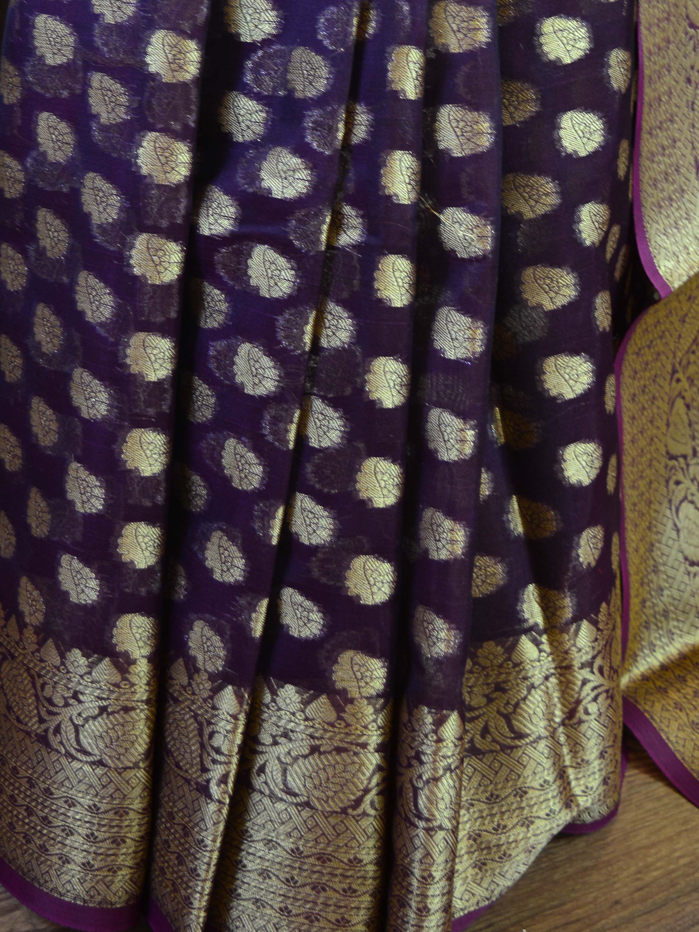 Banarasee Cotton Silk Saree With Zari Buti & Border-Violet