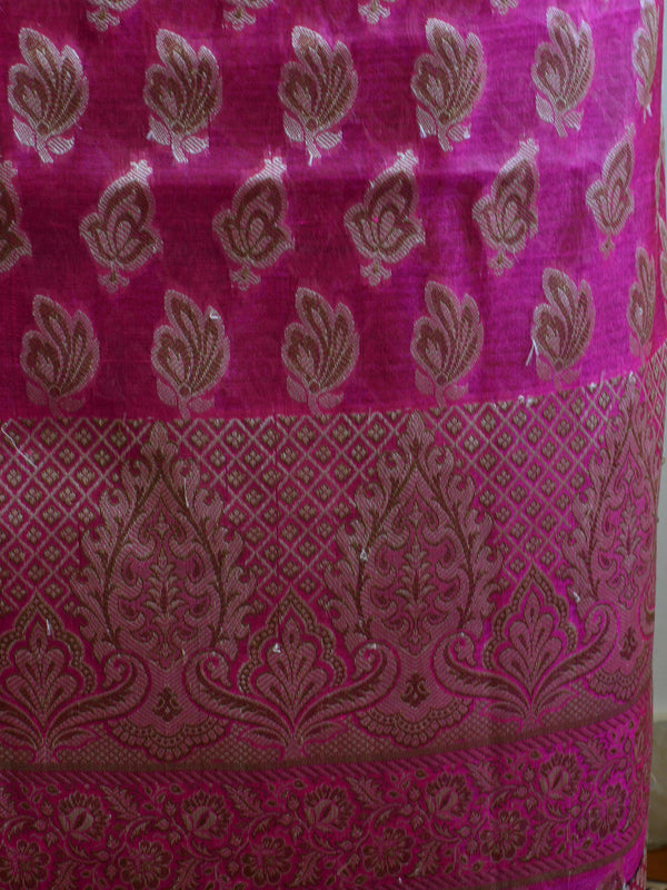 Banarasee Salwar Kameez Cotton Silk Resham Buti Woven Fabric-Magenta