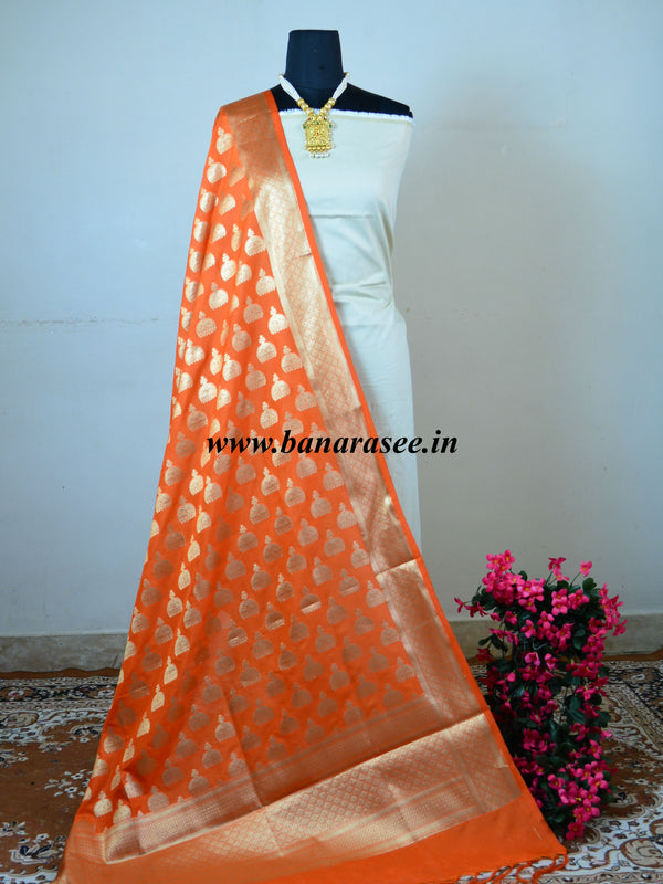 Banarasee Art Silk Dupatta With Jhumki Motif-Orange