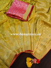 Banarasee Handwoven Semi-Katan Zari Work Saree With Pink Embroidered Blouse-Yellow