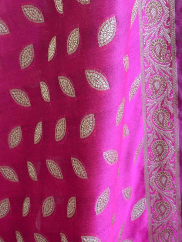 Banarasee Salwar Kameez Cotton Silk Resham Buti Woven Fabric-Magenta