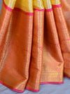 Banarasee Handwoven Broad Border Tissue Saree With Jaal Design-Yellow & Pink