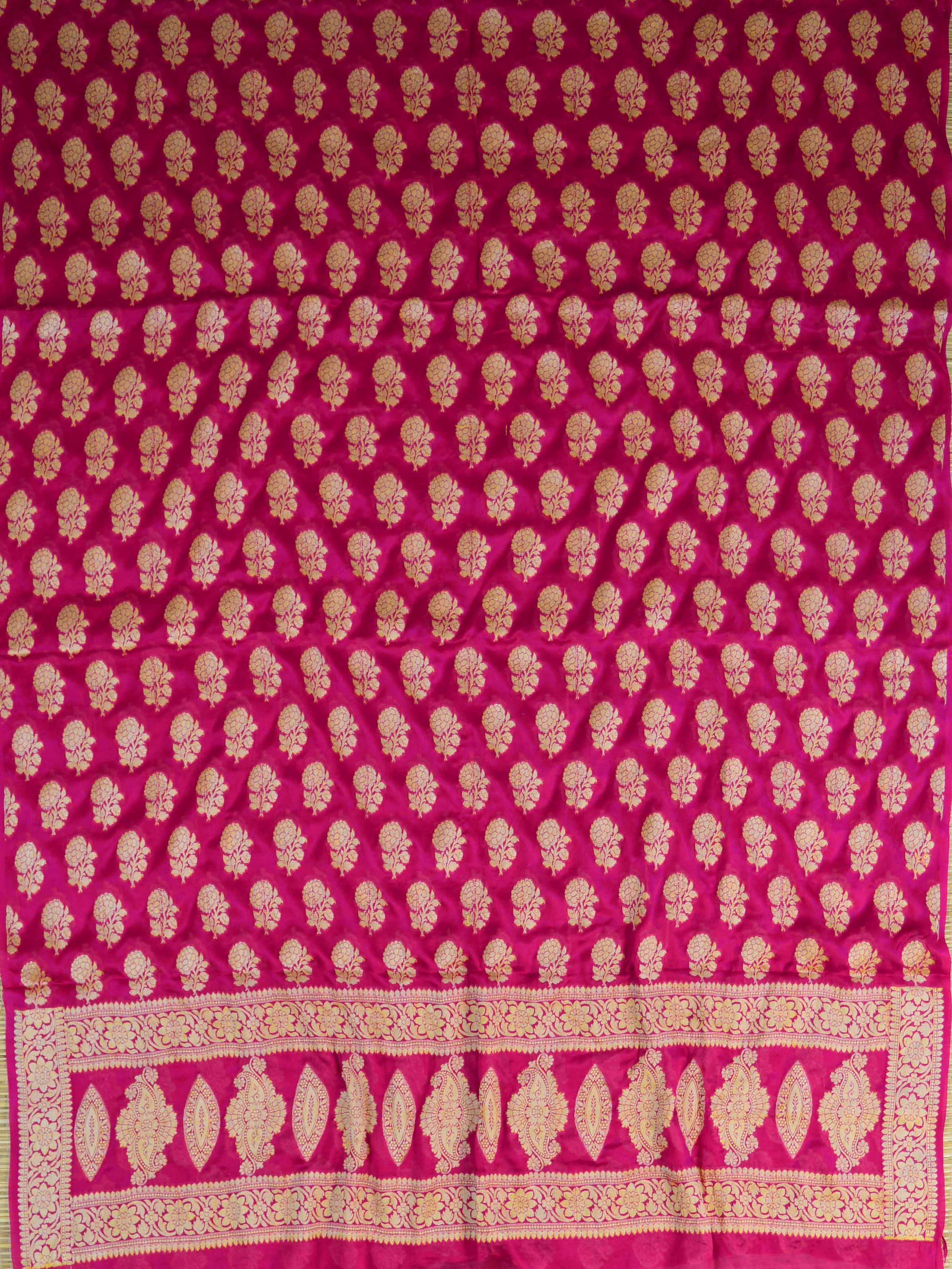 Banarasee Handloom Pure Chiffon Silk Salwar Kameez Set-Pink & Blue