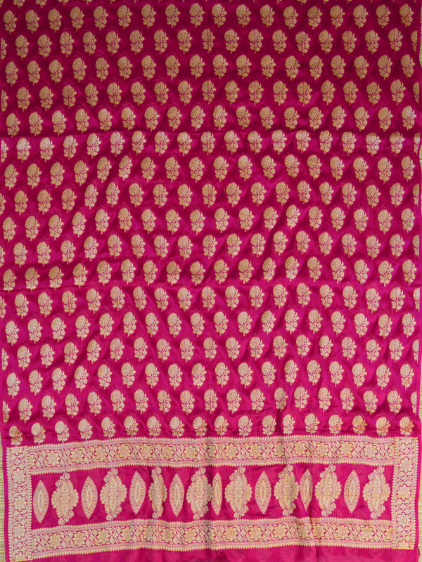 Banarasee Handloom Pure Chiffon Silk Salwar Kameez Set-Pink & Blue