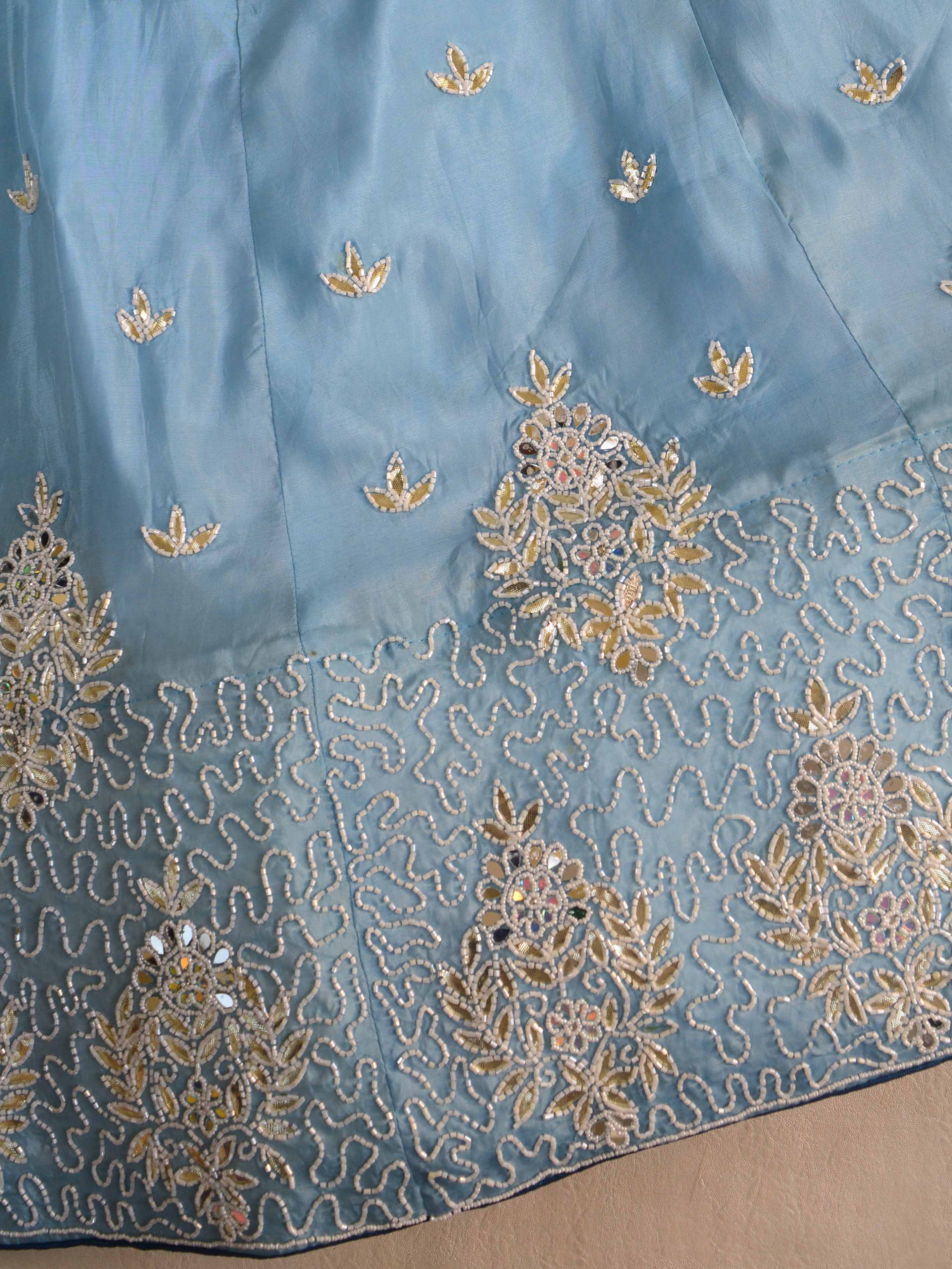 Banarasee Semi-Stitched Katdana & Zardozi Hand-Work Lehenga Blouse & Dupatta-Blue