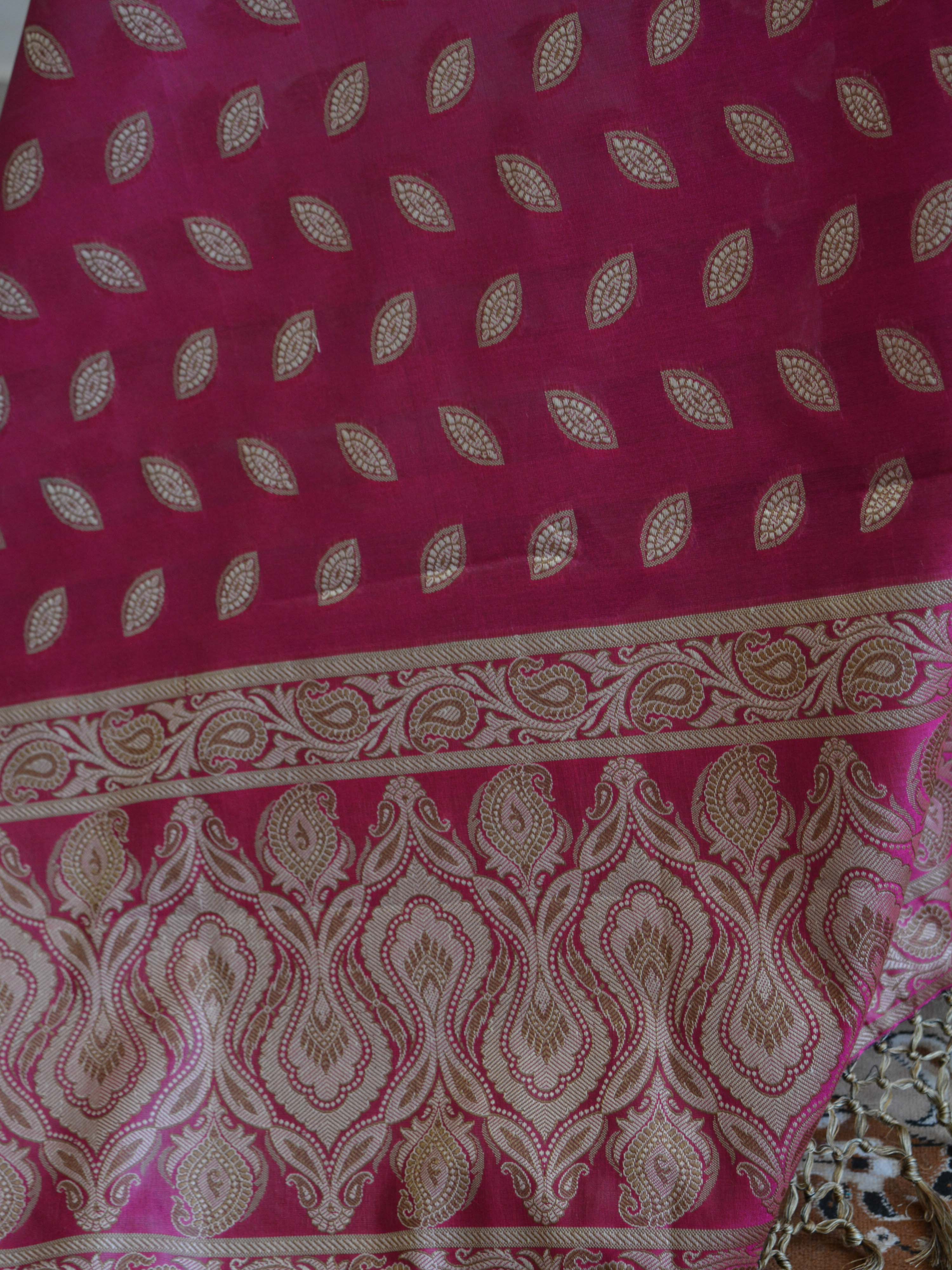 Banarasee Salwar Kameez Cotton Silk Resham Buti Woven Fabric-Magenta