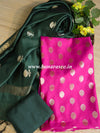 Banarasee Handloom Pure Silk Zari Buti Salwar Kameez Fabric With Dupatta-Green & Pink