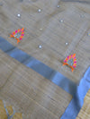 Banarasee Brocade Salwar Kameez Fabric With Mirror Work-Orange & Grey