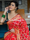 Banarasee Handwoven Semi-Chiffon Saree With Bandhej & Floral Border-Red