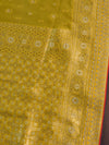 Banarasee Handwoven Semi-Katan Zari Work Saree With Pink Embroidered Blouse-Yellow