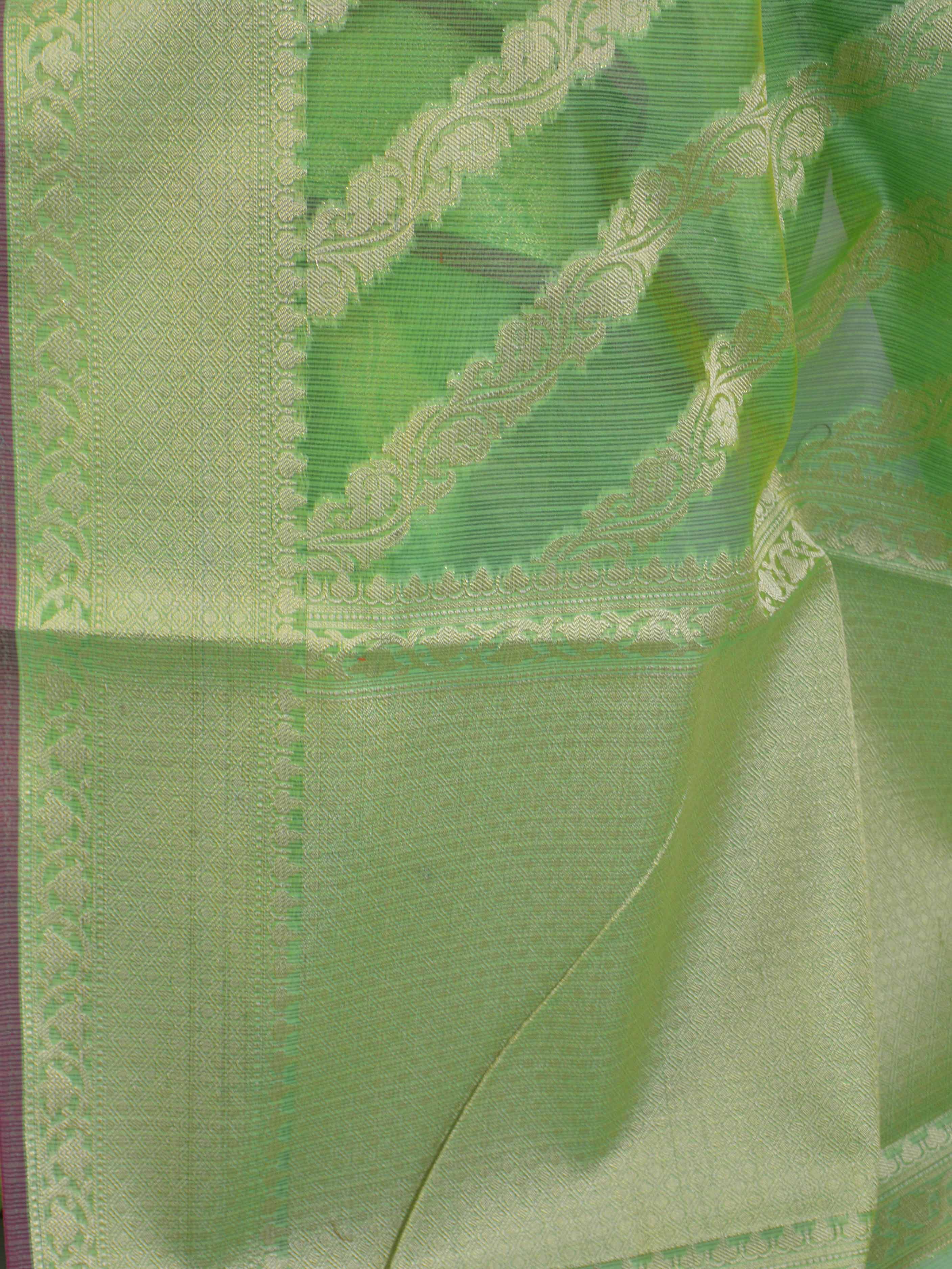 Banarasee Handloom Cotton Silk Mix Stripes Design Sari-Green(Dual Tone)