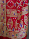 Banarasee Handwoven Semi-Chiffon Saree With Bandhej & Floral Border-Red