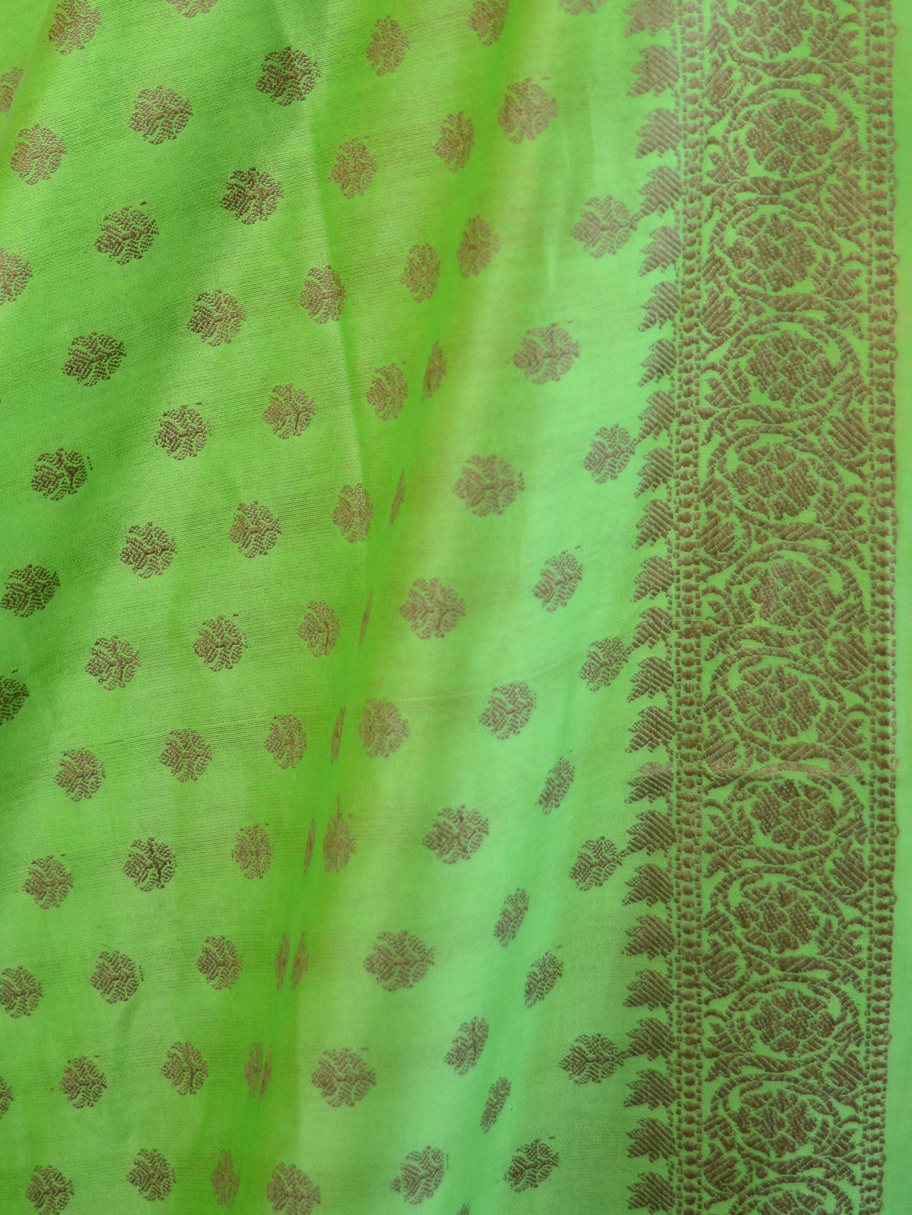 Banarasee Cotton Mix Ghichha Work Salwar Kameez Fabric With Contrast Dupatta-Neon Pink & Green