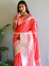 Banarasee Handwoven Faux Georgette Saree With Silver Zari Buta & Dual Color Design-Peach