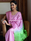 Bhagalpuri Ghichha Woven Salwar Kameez Fabric With Dual Color Dupatta-Pink & Green