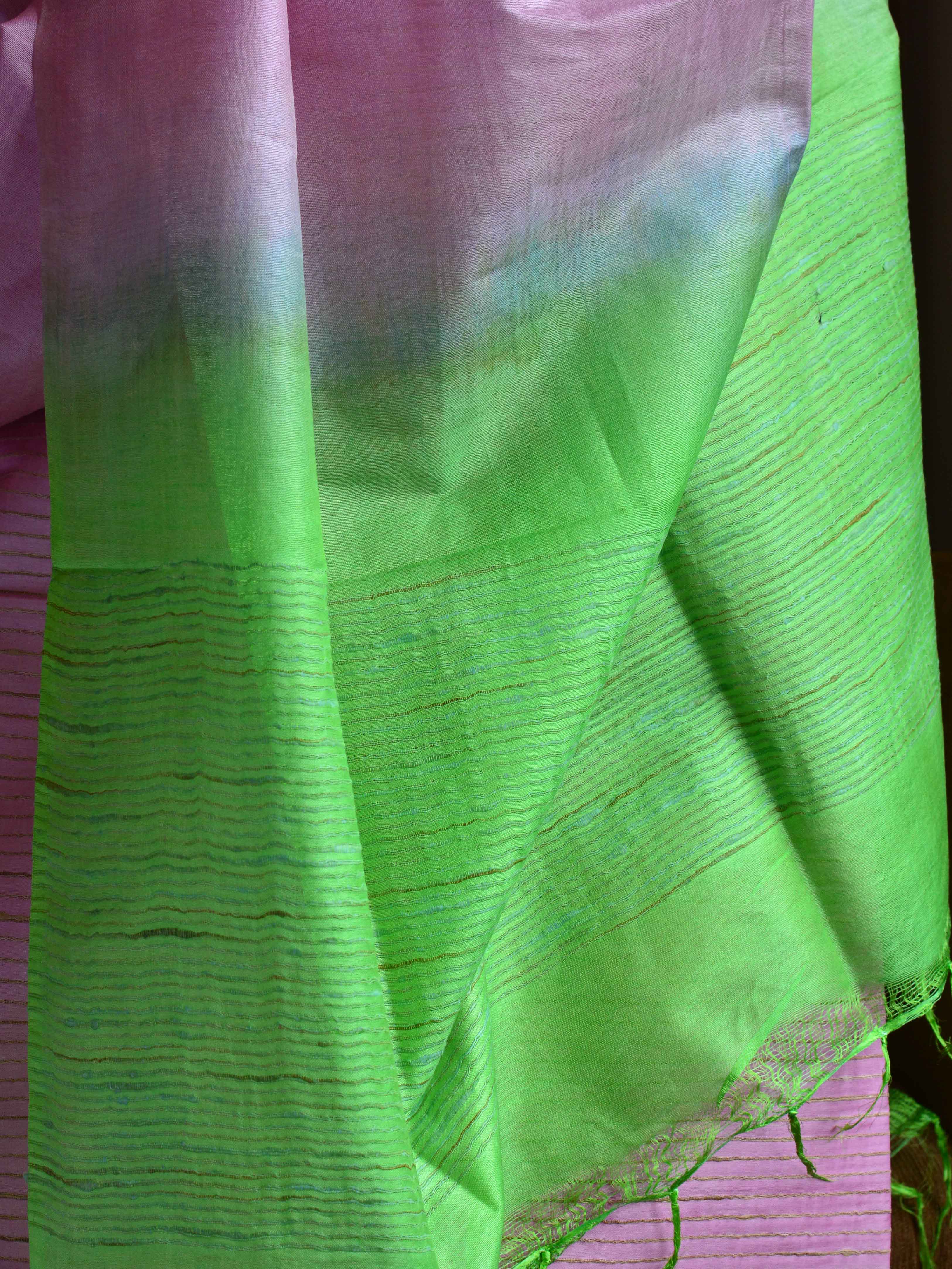 Bhagalpuri Ghichha Woven Salwar Kameez Fabric With Dual Color Dupatta-Pink & Green