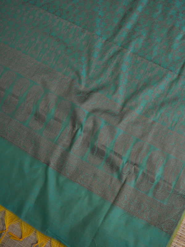 Banarasee Salwar Kameez Cotton Silk Resham Buti Woven Fabric-Green & Pink