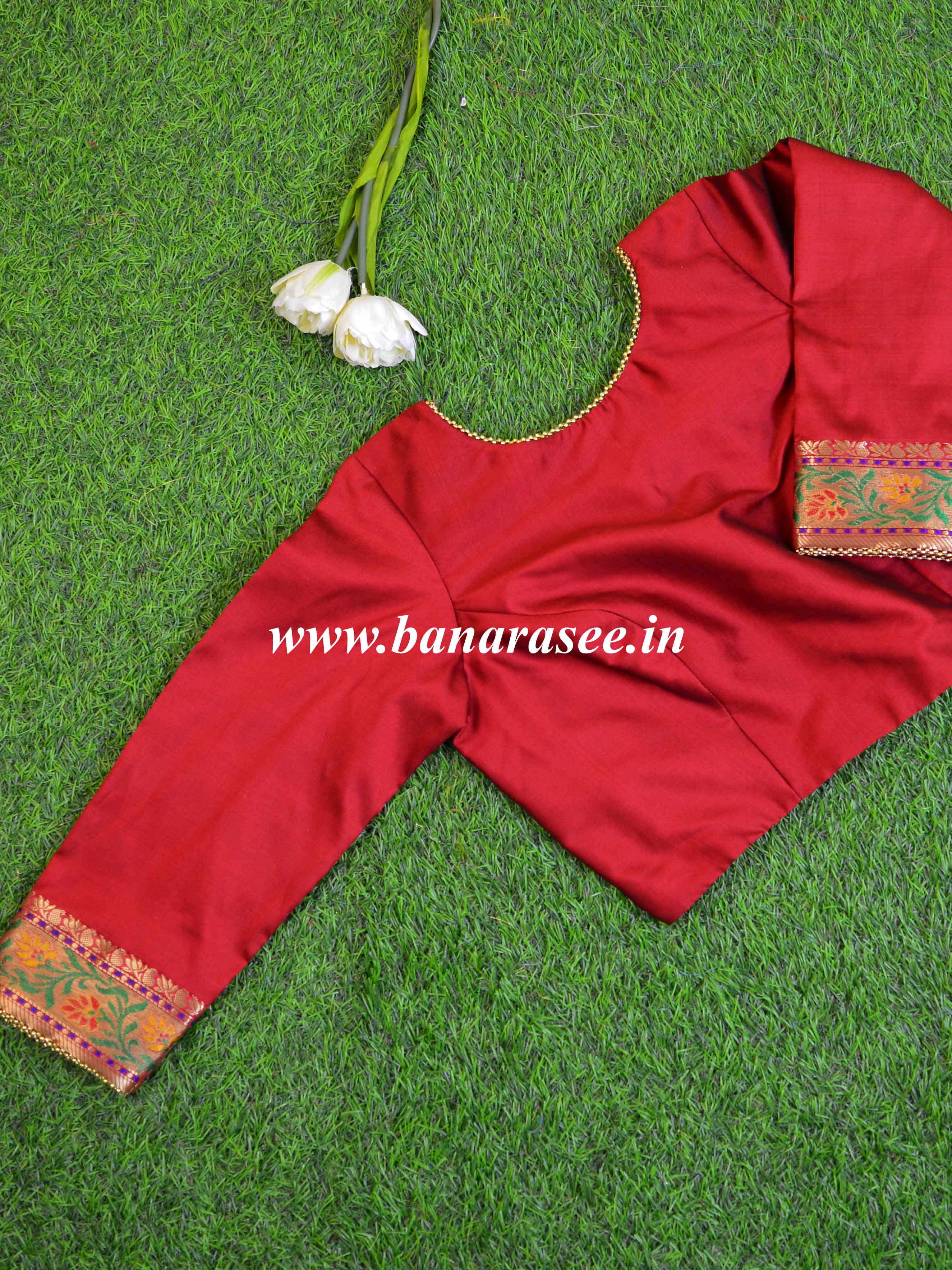 Banarasee Pure Silk Blouse-Maroon
