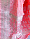 Banarasee Handwoven Faux Georgette Saree With Silver Zari Buta & Dual Color Design-Peach