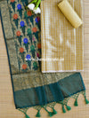Banarasee Tissue Salwar Kameez Fabric With Contrast Silk Dupatta-Gold & Green