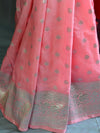 Banarasee Handwoven Faux Georgette Saree With Silver Zari Buta & Dual Color Design-Peach